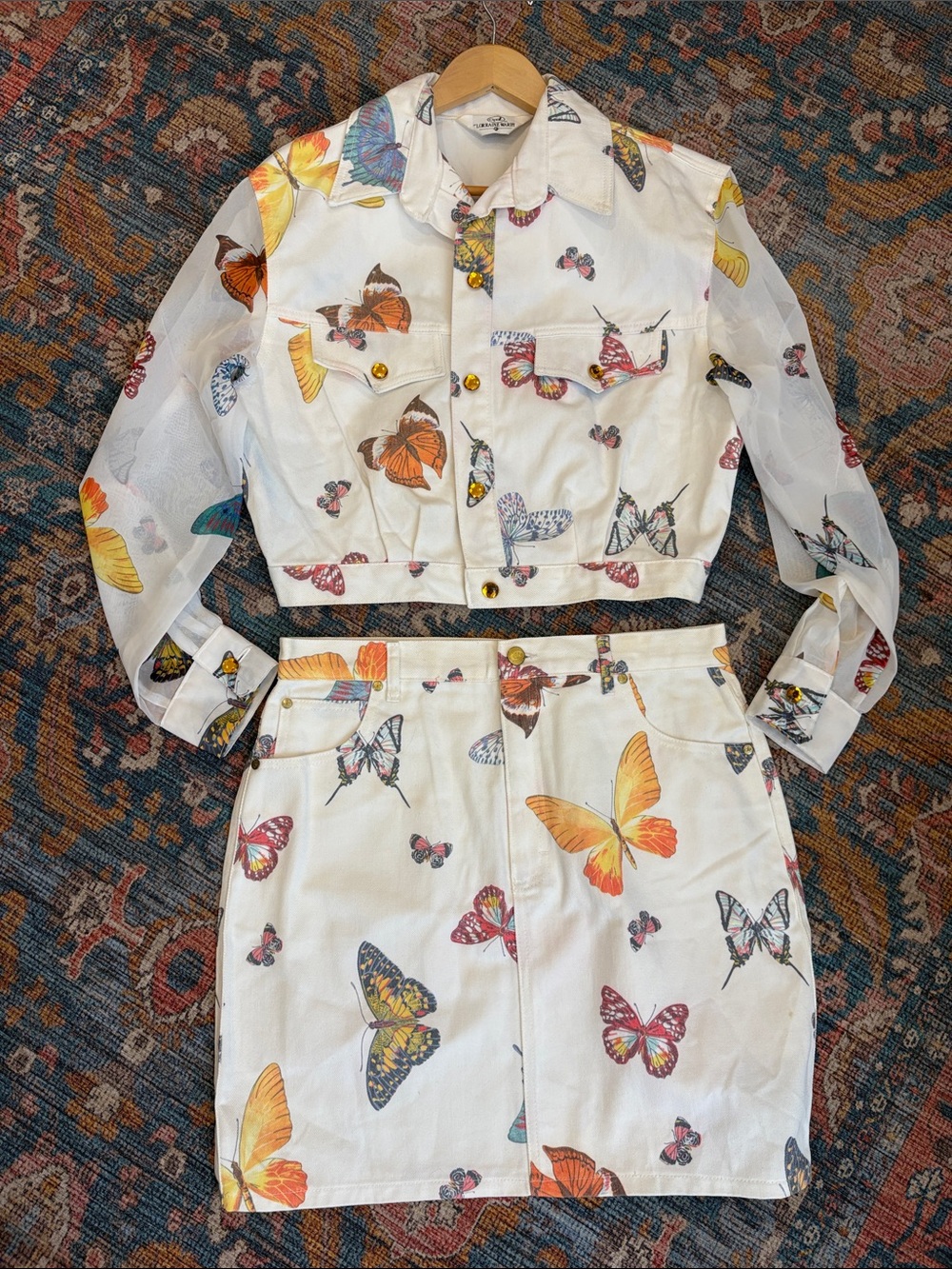 Opal by Lorraine Wardy Vintage Butterfly Print Jacket and Skirt Set